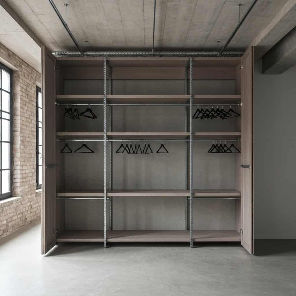 Otwarta garderoba w stylu industrialnym: Wieszaki i drążki jako serce loftowego wnętrza